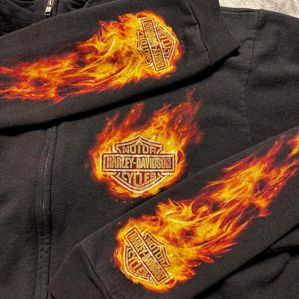 Vintage 00s Flame Harley Davidson black zip up hoodie